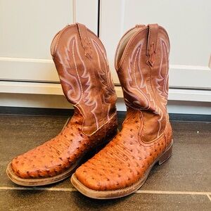 Boys Roper Tan Ostrich Leather Cowboy Boots